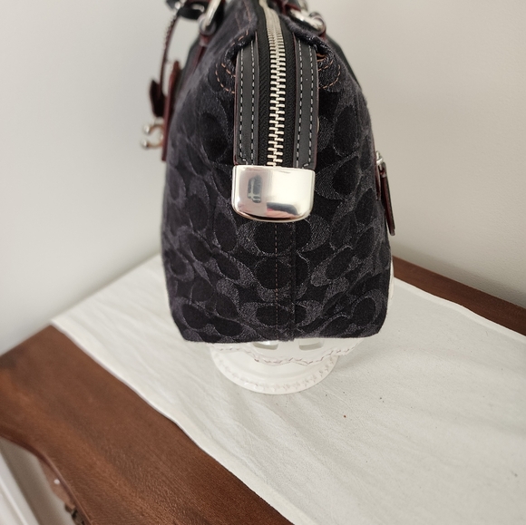 Coach Cara Satchel Signature Denim Black w/ Silver hardware NWOT - Picture 3 of 6